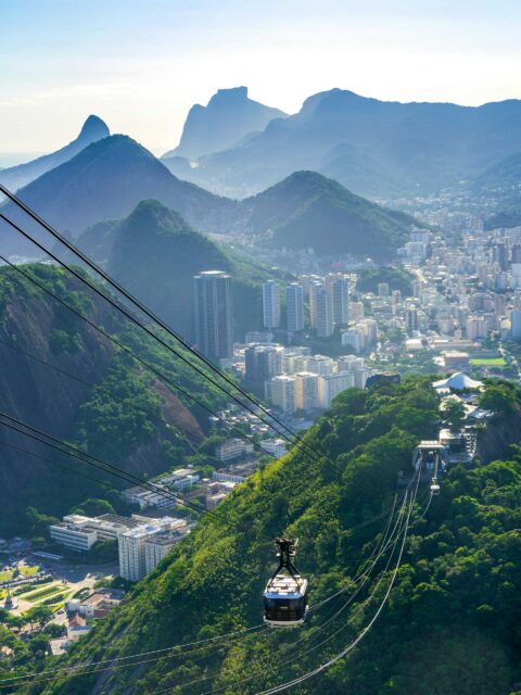 Best Things to Do in Rio de Janeiro: Cable car ride to Sugarloaf Mountain with panoramic views of the city and mountains.