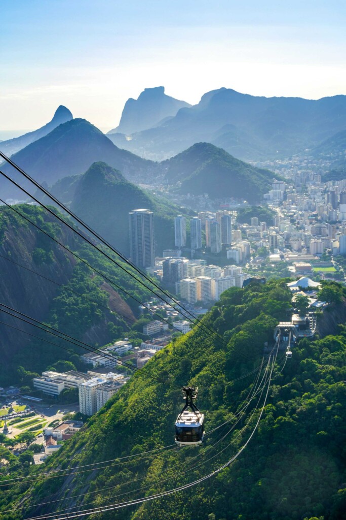 Best Things to Do in Rio de Janeiro: Cable car ride to Sugarloaf Mountain with panoramic views of the city and mountains.